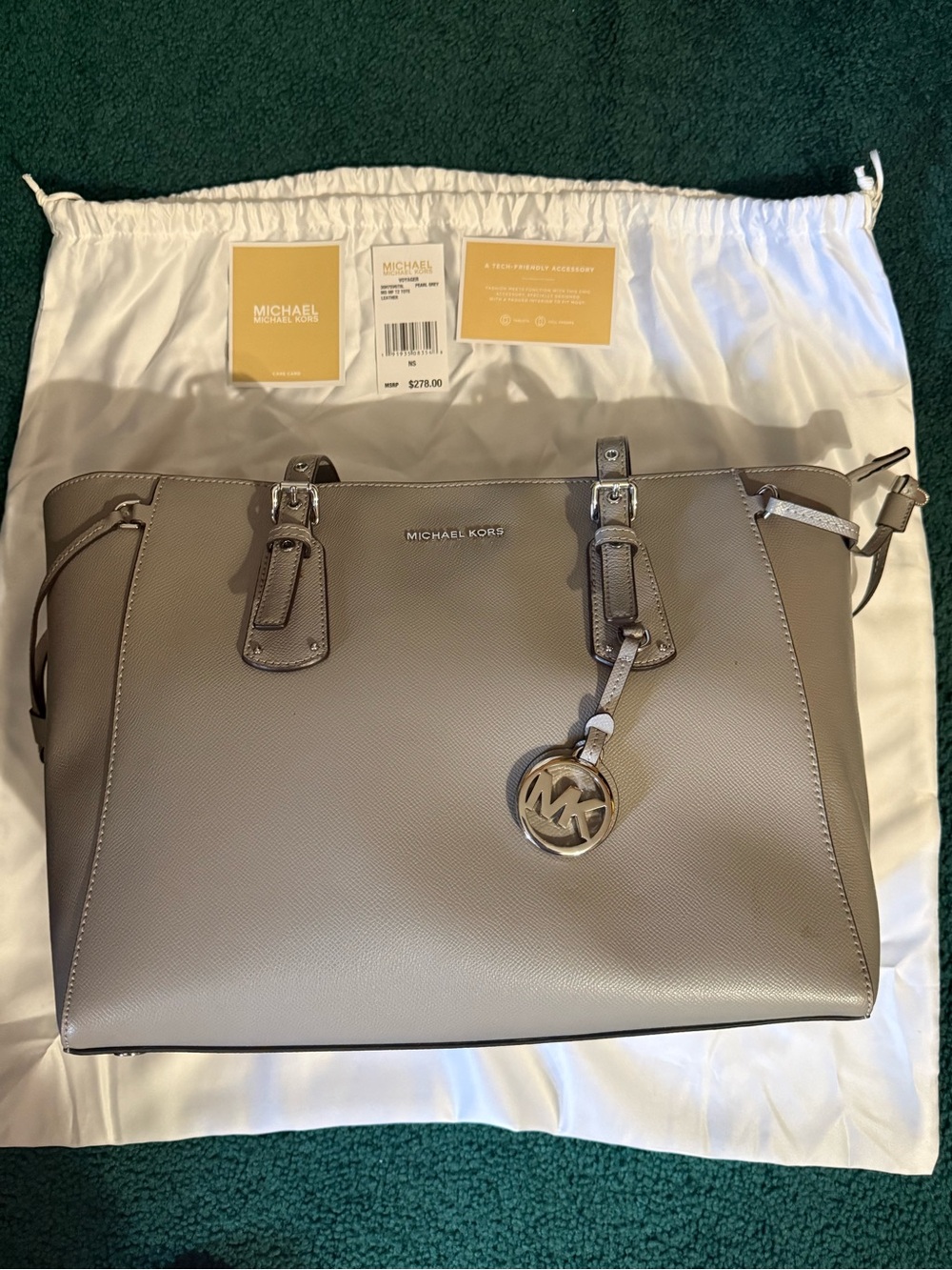 Michael Kors Taupe Saffiano Leather Tote with MK Charm